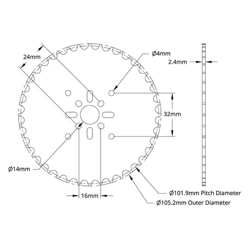 ServoCity 8mm Pitch Acetal Hub-Mount Sprocket (14mm Bore, 40 Tooth)
