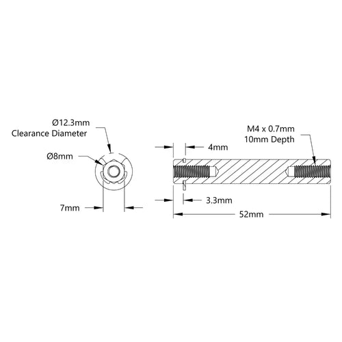 ServoCity 8mm REX™ Shaft w/ E-Clip (Stainless Steel, 52mm Length)