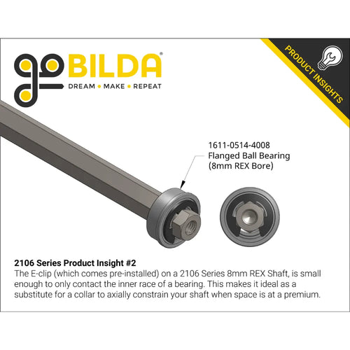 ServoCity 8mm REX™ Shaft w/ E-Clip (Stainless Steel, 52mm Length)