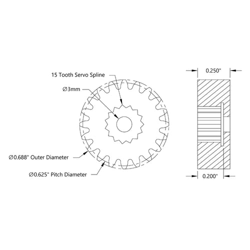 ServoCity Brass, 32P, 20 Tooth, D15T Spline Servo Gear