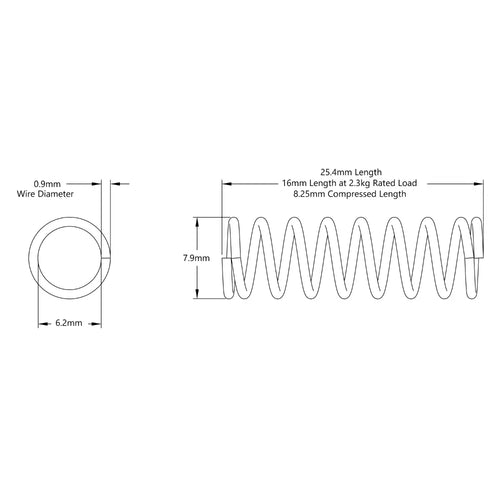 ServoCity Compression Spring (6mm ID x 8mm OD, 2.3Kg Max Load, 16-25mm Length) - 2 Pack
