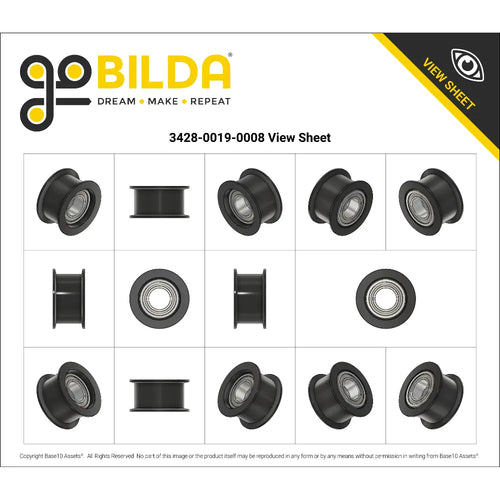 ServoCity Dual-Bearing Timing Belt Idler Pulley (8mm Bore, 18.5mm Diameter, 9.5mm inside Width)
