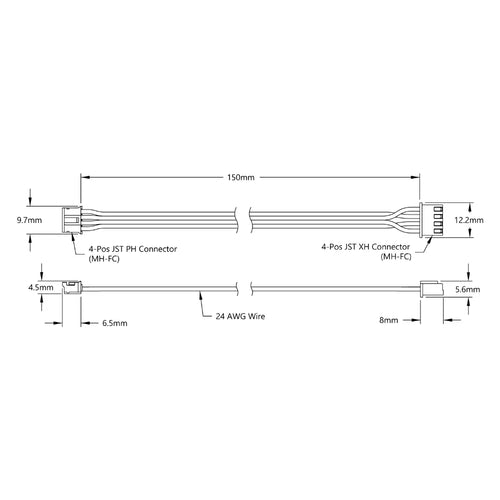 ServoCity Encoder Cable, 150mm Length (4-Pos JST PH [MH-FC] to 4-Pos JST XH [MH-FC])
