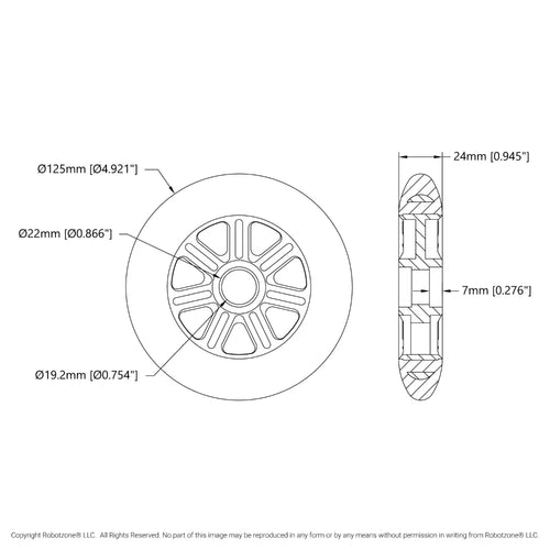 ServoCity Inline Skate Wheel (Blue, 125mm Diameter)