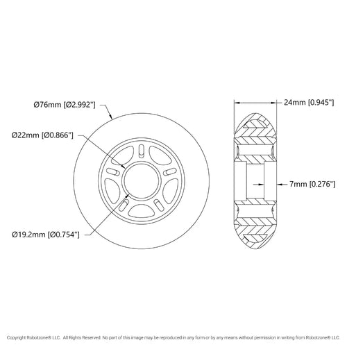 ServoCity Inline Skate Wheel (Blue, 76mm Diameter)