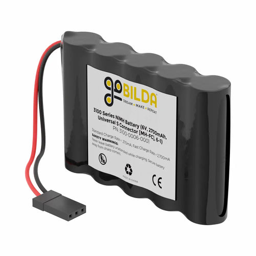 ServoCity NiMH Battery (6V, 2700mAh, 2-Pos TJC8 Power Connector [MH-FC], 6-1)