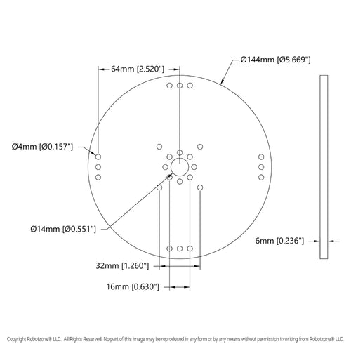 ServoCity Plastic Hub-Mount Disc (14mm Bore, 144mm Diameter)