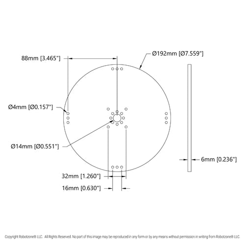 ServoCity Plastic Hub-Mount Disc (14mm Bore, 192mm Diameter)
