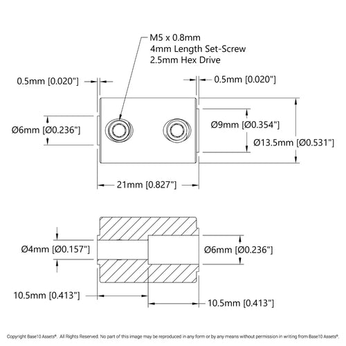 ServoCity Set-Screw Shaft Coupler (4mm Round Bore to 6mm Round Bore)