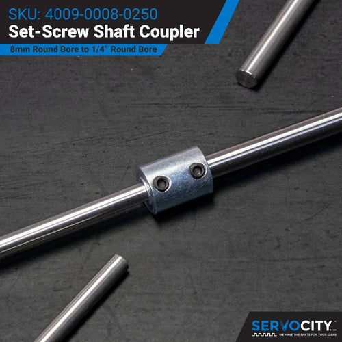 ServoCity Set-Screw Shaft Coupler (8mm Round Bore to 1/4" Round Bore)