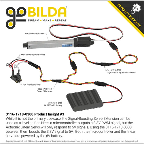 ServoCity Signal-Boosting Servo Extension (3-Pos TJC8, MH-FC to FH-MC, 300mm Length)