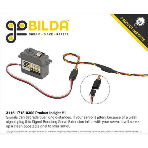 ServoCity Signal-Boosting Servo Extension (3-Pos TJC8, MH-FC to FH-MC, 300mm Length)
