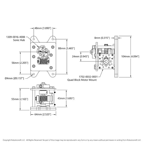 ServoCity Standard Duty Worm Drive Gearbox (28:1 Ratio)
