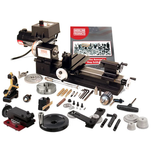 Sherline Manual 8-Inch Tabletop Lathe with Zero Adjustable Handwheels Package C (Inch)