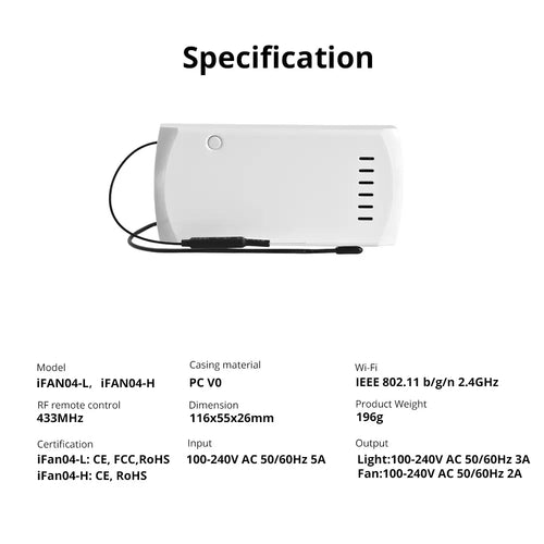 SONOFF iFan04: Wi-Fi Ceiling Fan & Light Controller (iFan04-H)