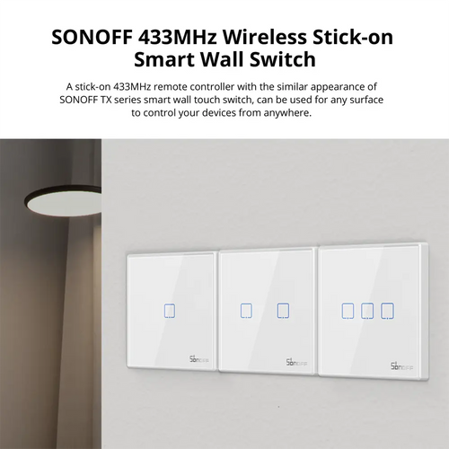SONOFF T2EU-RF – Wall Panel Sticky 433MHz Wireless RF Remote 1-3 Gang (3 Gang)