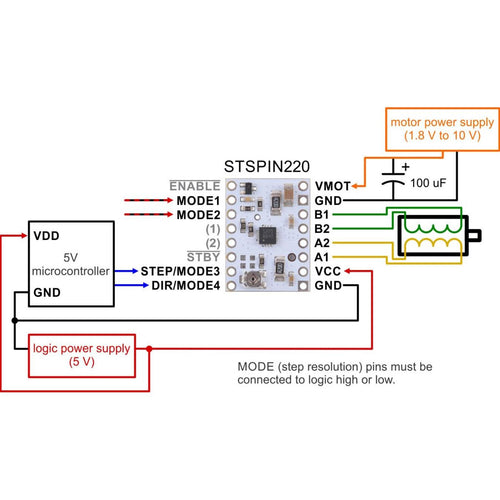 STSPIN220 Low-Voltage Stepper Motor Driver Carrier (Header Pins Soldered)