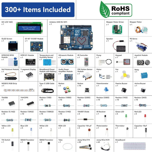SunFounder Elite Explorer Kit w/ Original Arduino Uno R4 WiFi, RoHS Compliant, Online Tutorials & Video Courses for Beginners & Engineers
