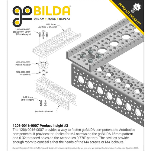 Threaded Actobotics to Thru-Hole goBILDA Pattern Adaptor (16-7)