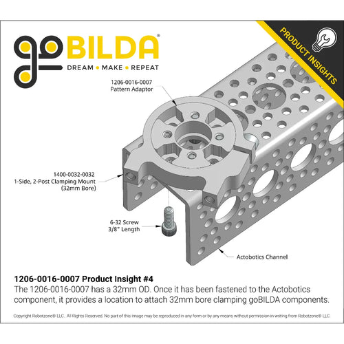 Threaded Actobotics to Thru-Hole goBILDA Pattern Adaptor (16-7)