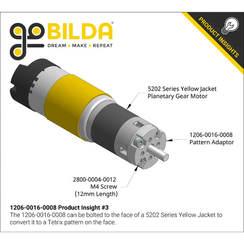 Threaded Tetrix to Thru-Hole goBILDA Pattern Adaptor (16-8)