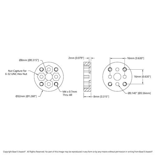 Thru-Hole Tetrix to Threaded goBILDA® Pattern Adaptor (16-11)