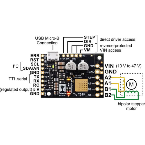 Tic T249 USB Multi-Interface Stepper Motor Controller (Soldered)