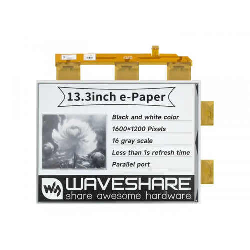 Waveshare 13.3" E-Paper E-Ink Raw Display, 1600×1200, Black/White, 16 Grey Scales, Parallel Port, w/o PCB