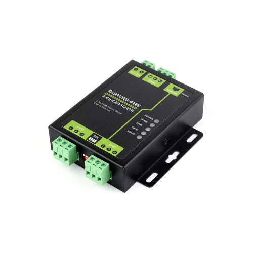 Waveshare 2-Ch CAN to Ethernet Server, 2-Ch CAN + RS485 + Ethernet Port, Supports CAN Repeater / CAN to RS485