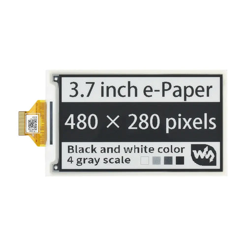 Waveshare 3.7" e-Paper E-Ink Raw Display, 480×280, Black/White, 4 Grey Scales, SPI, w/o PCB