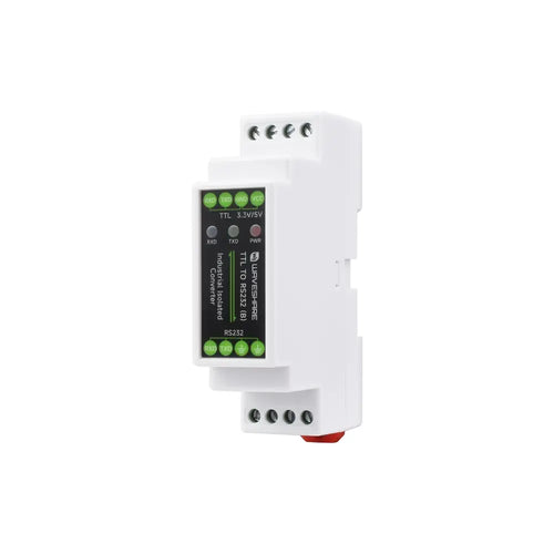 Waveshare Rail-Mount TTL to RS232 Galvanic Isolated Converter, Full-Duplex Communication, TTL Serial Converter