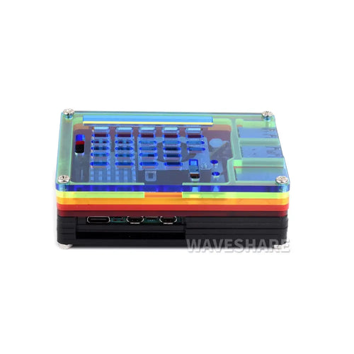 Waveshare Rainbow Acrylic Case for Raspberry Pi 5, Colorful Translucent Acrylic Case, Supports Installing Official Active Cooler