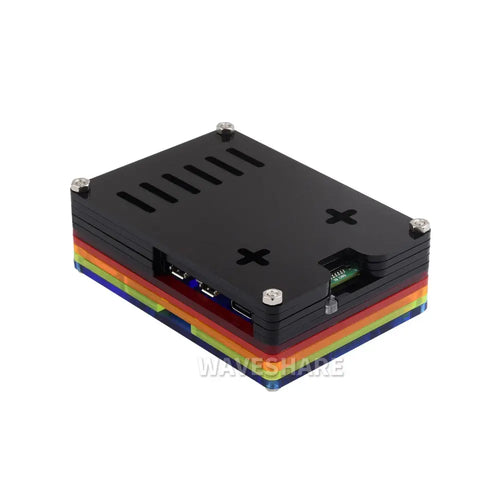 Waveshare Rainbow Acrylic Case for Raspberry Pi 5, Colorful Translucent Acrylic Case, Supports Installing Official Active Cooler