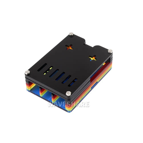 Waveshare Rainbow Acrylic Case for Raspberry Pi 5, Colorful Translucent Acrylic Case, Supports Installing Official Active Cooler