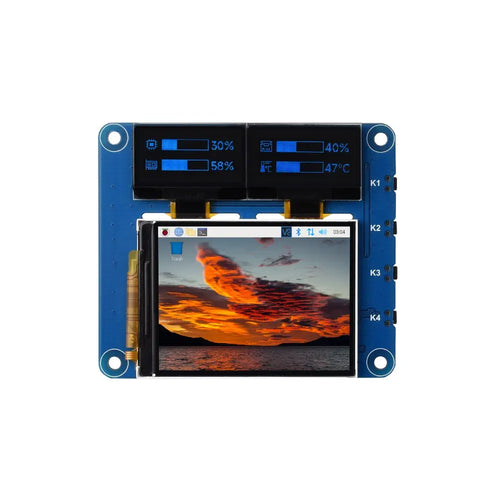 Waveshare Raspberry Pi OLED/LCD HAT, Onboard 2" IPS LCD Main Screen & Dual 0.96" Blue OLEDs