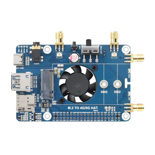 Waveshare RM500U-CNV 5G HAT for Raspberry Pi, Quad Antenna LTE-A, Multi Band, 5G/4G/3G (Case, EU)