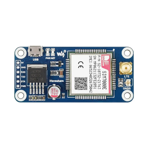 Waveshare SIM7000E NB-IoT / Cat-M / EDGE / GPRS HAT for Raspberry Pi, GNSS (Europe, Africa, Australia, Southeast Asia)