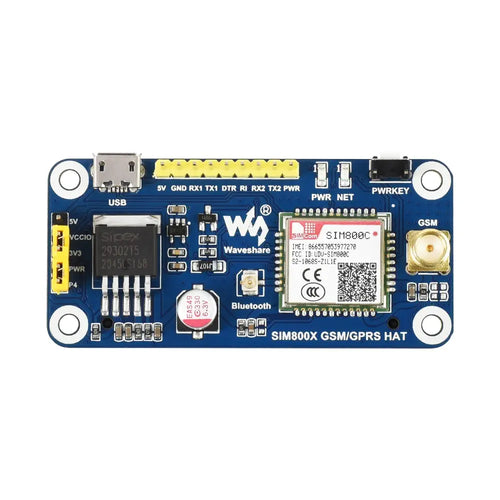 Waveshare SIM800C GSM/GPRS/Bluetooth HAT for Raspberry Pi, 2G Communication