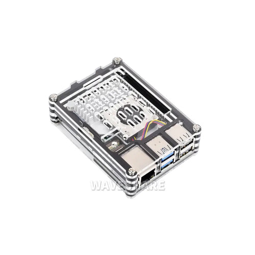 Waveshare Transparent & Black Acrylic Case for Raspberry Pi 5, Supports Installing Official Active Cooler