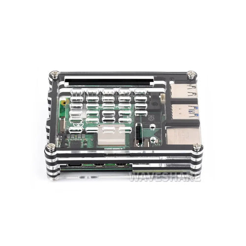 Waveshare Transparent & Black Acrylic Case for Raspberry Pi 5, Supports Installing Official Active Cooler