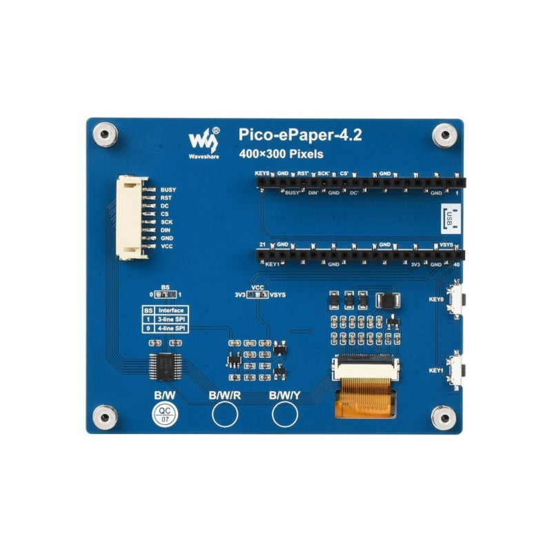 4.2-inch E-Paper Display Module for RPi Pico, 400x300, Black/White, SPI