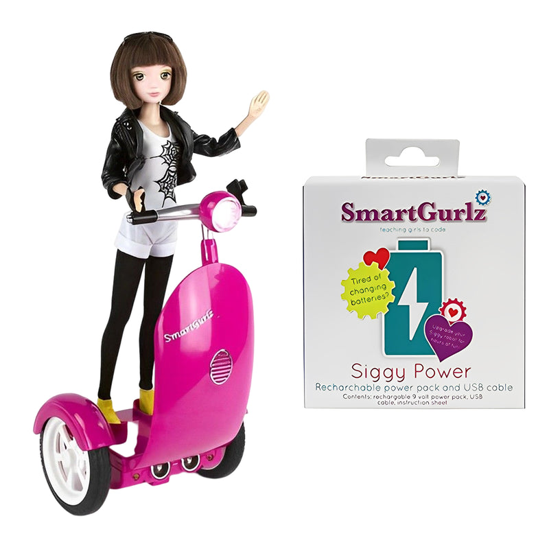 Smartgurlz Jun Doll &amp; Siggy Power Rechargeable USB Battery Coding Robot, Educational Programmable Learning Toys for Girls