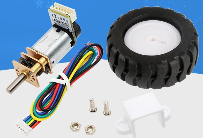12mm 6V Micro Metal Gearmotor w/ Encoder &amp; 43mm Wheel Kits for Smart Robot DIY