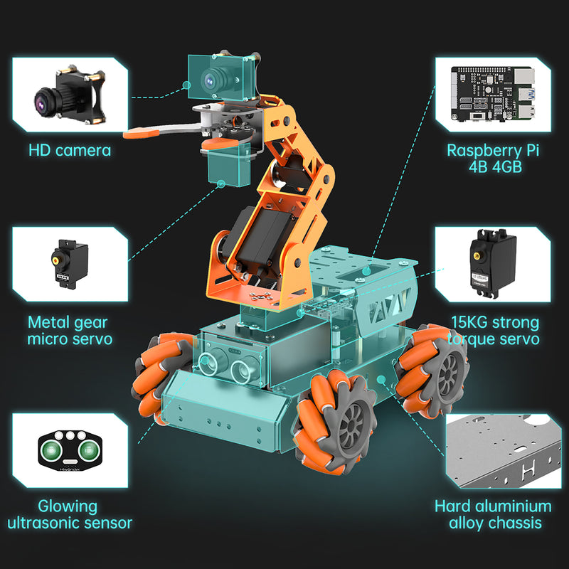 Masterpi Hiwonder AI Vision Robot Arm w/ Mecanum Wheels Car, Powered By Raspberry Pi Open Source Robot Car (w/o Raspberry Pi)