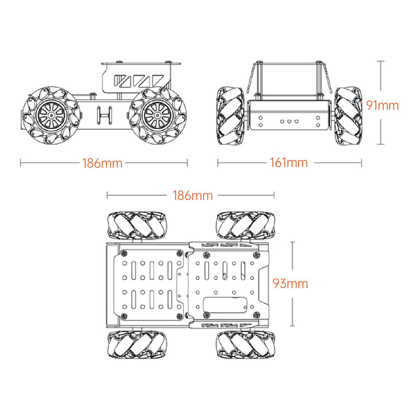 Hiwonder Mecanum Wheel Chassis Car Kit with TT Motor, Aluminum Alloy Frame, Smart Car Kit for DIY Robot Car