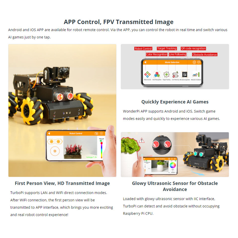 Hiwonder TurboPi Raspberry Pi Omnidirectional Mecanum Wheels Robot Car Kit with Camera, Open Source, Python for Beginners (No Raspberry Pi included)