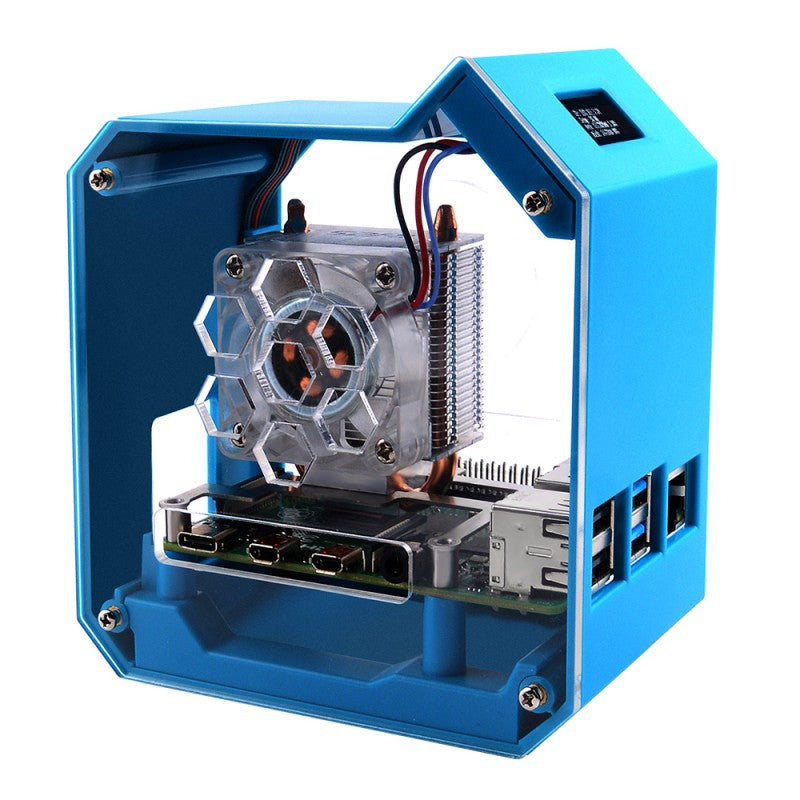 Mini Tower Kit for RPi 4B, Desktop Case, Heat Dissipation, OLED Screen, LED