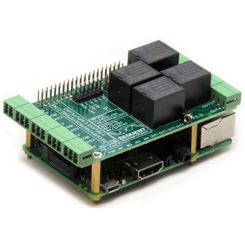 Sequent Microsystems 4 Relays 4 HV Inputs 8-Layer Stackable HAT for Raspberry Pi